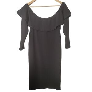 Rue 107 Black Ruffle Off the Shoulder Midi Dress NWT